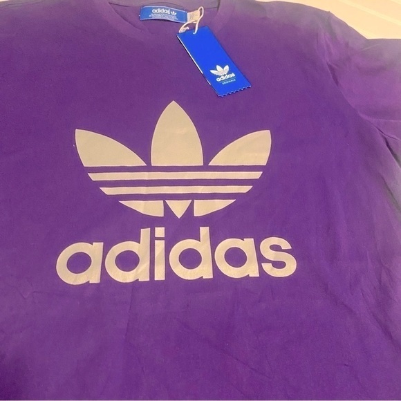 Adidas Women’s Purple/White Y2K Short Sleeve Front Logo Print Shirt Small NWT - Picture 2 of 4